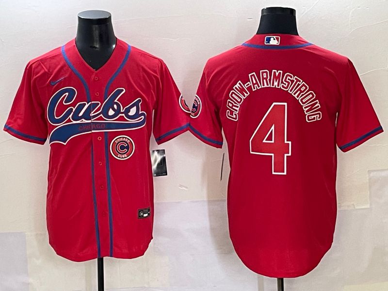 Men 2025 Chicago Cubs 4 Crow-Armstrong Red Joint Name Nike MLB Jersey style 8